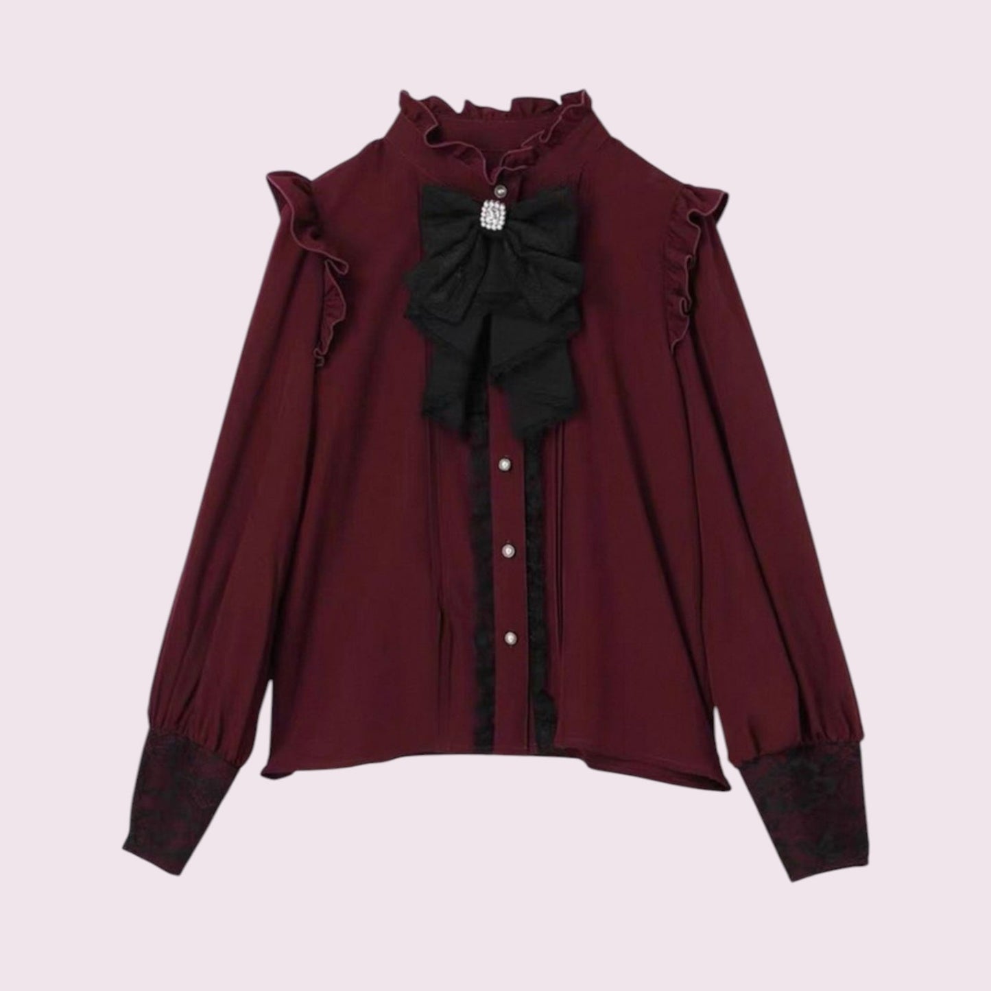 Noemie Burgundy Lace Blouse with Detachable Bow – Gothic Lolita / Elegant Kei0