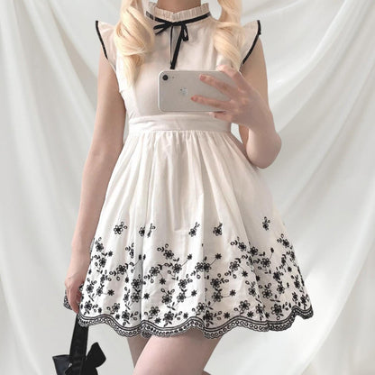 Evelyn mini cotton dress in white with floral embroidery detail Kawaii Japan1