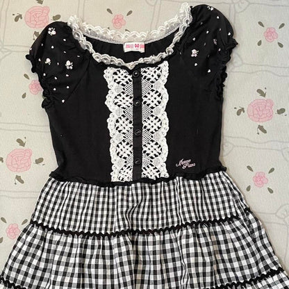 Mezzo Piano kids’ girly black gingham one-piece dress (size 130)5