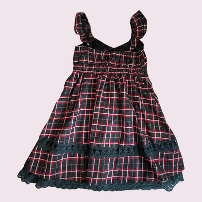 Liz Lisa Doll Plaid Dress – Black × Red Check, Lace Trim, Sweet Girly Jfashion1