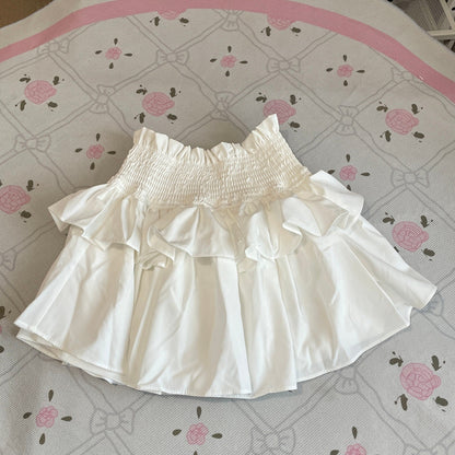 GRL white ruffle mini skirt, elastic waist, built-in shorts, kawaii jfashion3