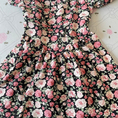 Vintage romantic rose puff sleeve floral dress  2