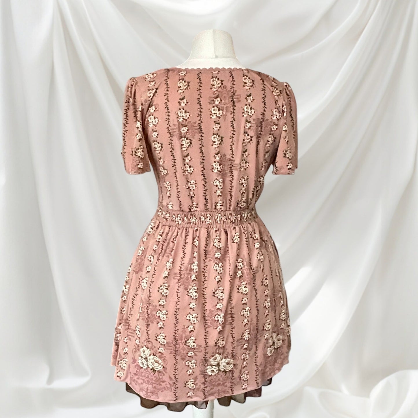 Axes Femme Dusty Pink Floral Dress VNeck Lace Kawaii Mori Kei2