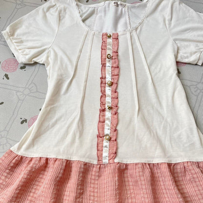 Axes Femme white and pink frill-back top with bow accents4