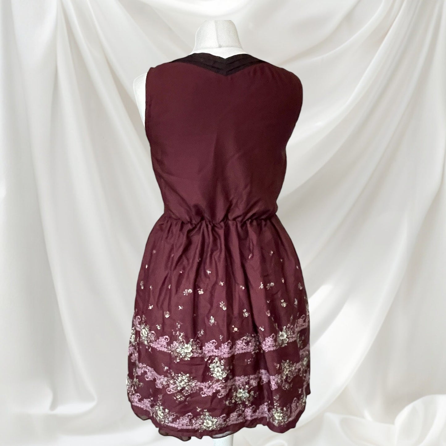 Axes Femme Burgundy Floral Corset Dress Lace Up Retro1