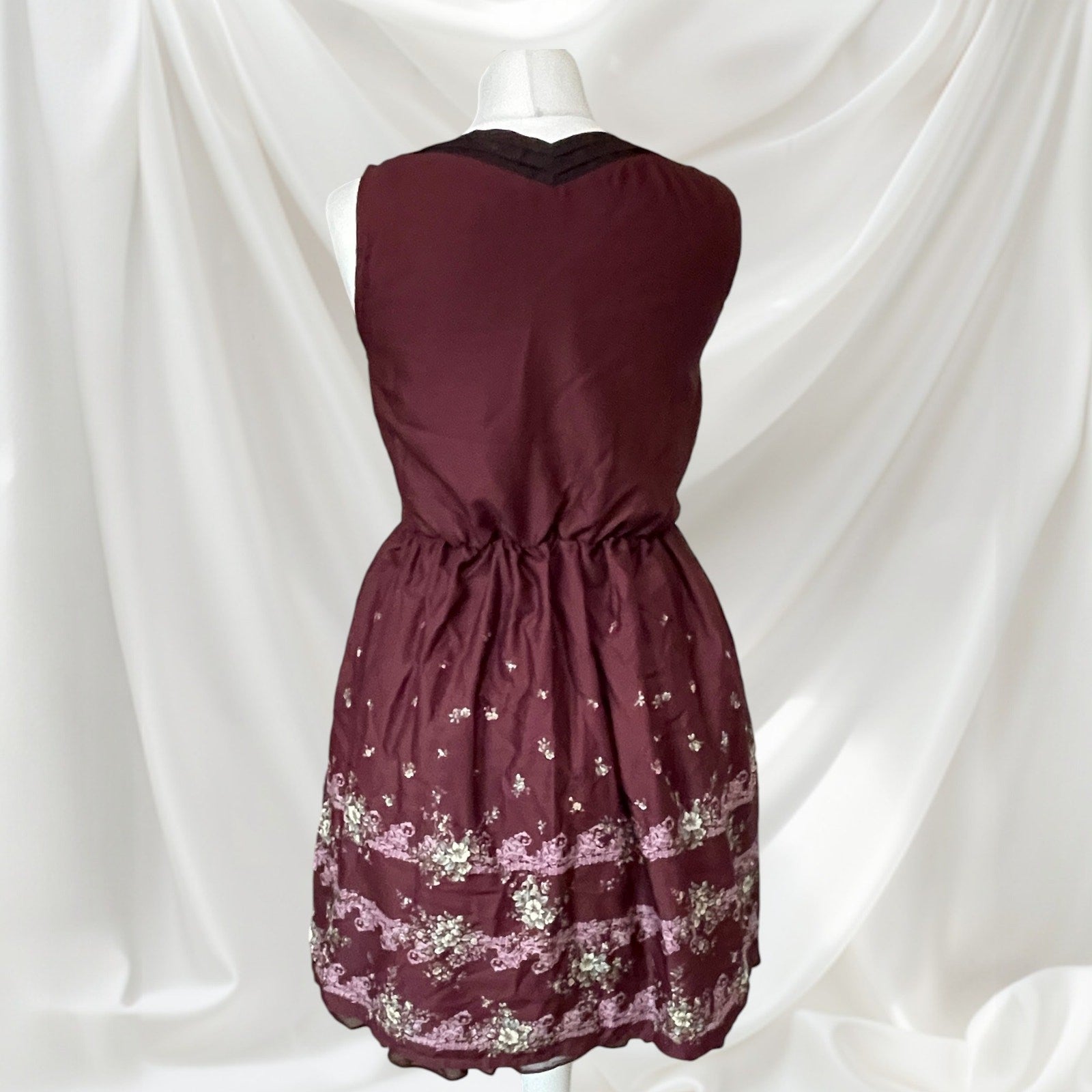 Axes Femme Burgundy Floral Corset Dress Lace Up Retro1
