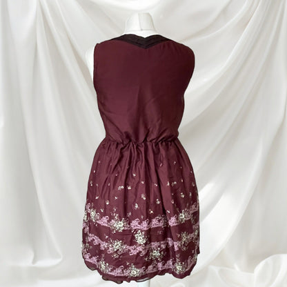 Axes Femme Burgundy Floral Corset Dress Lace Up Retro1