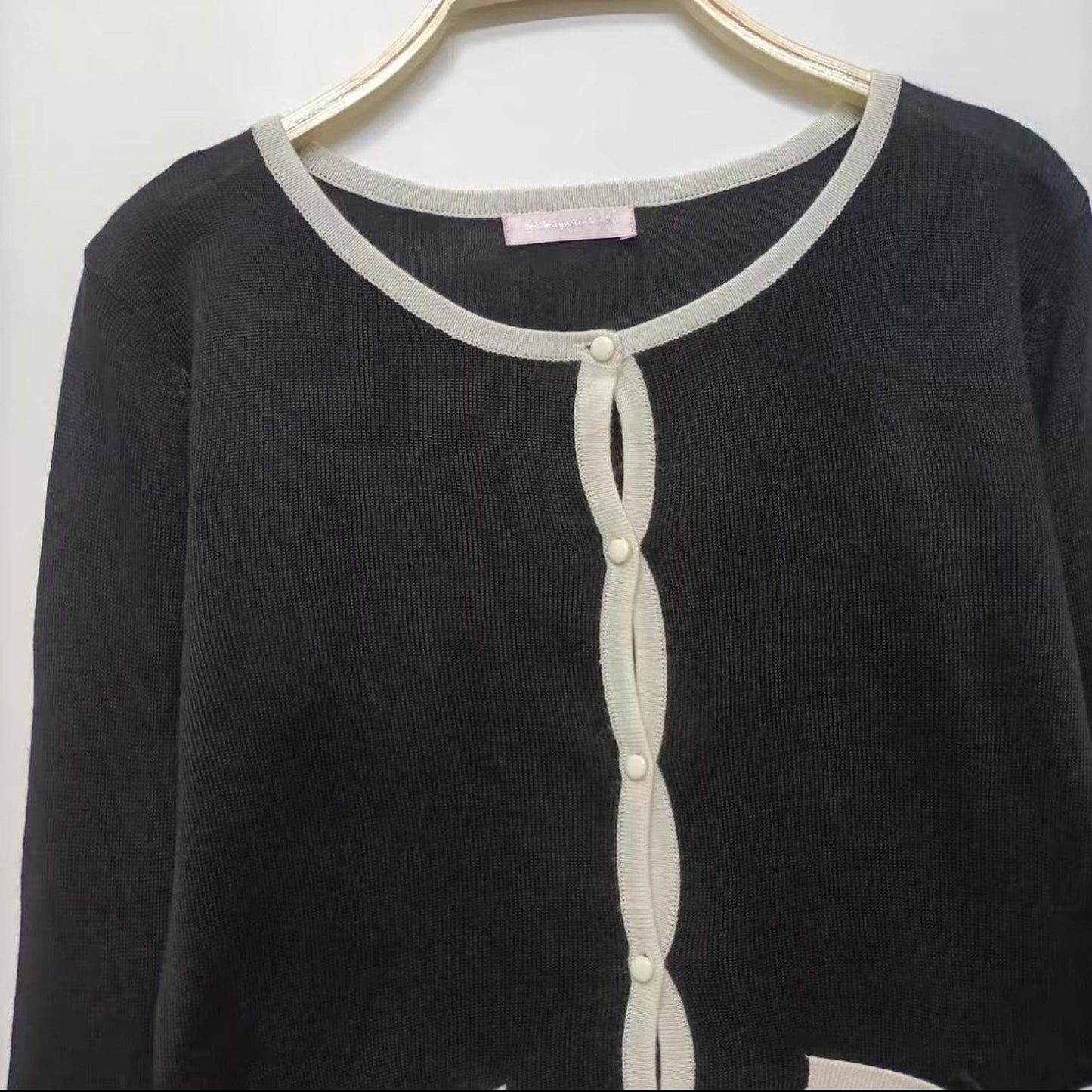 Y2k Japanese Vintage Black Cardigan Contrast Trim, Parisian / Soft Girl Style2