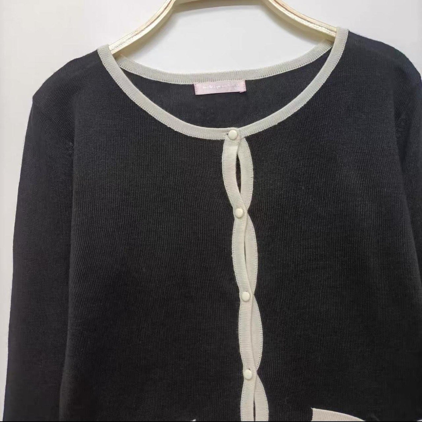 Y2k Japanese Vintage Black Cardigan Contrast Trim, Parisian / Soft Girl Style2