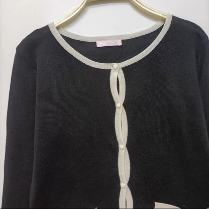 Y2k Japanese Vintage Black Cardigan Contrast Trim, Parisian / Soft Girl Style2