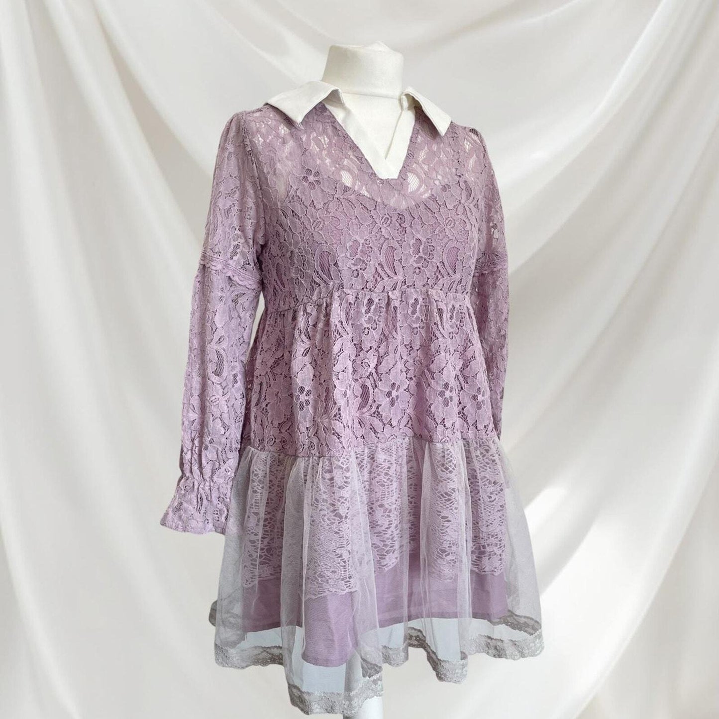 Axes Femme lavender lace dress with bow accent Two-piece set 2