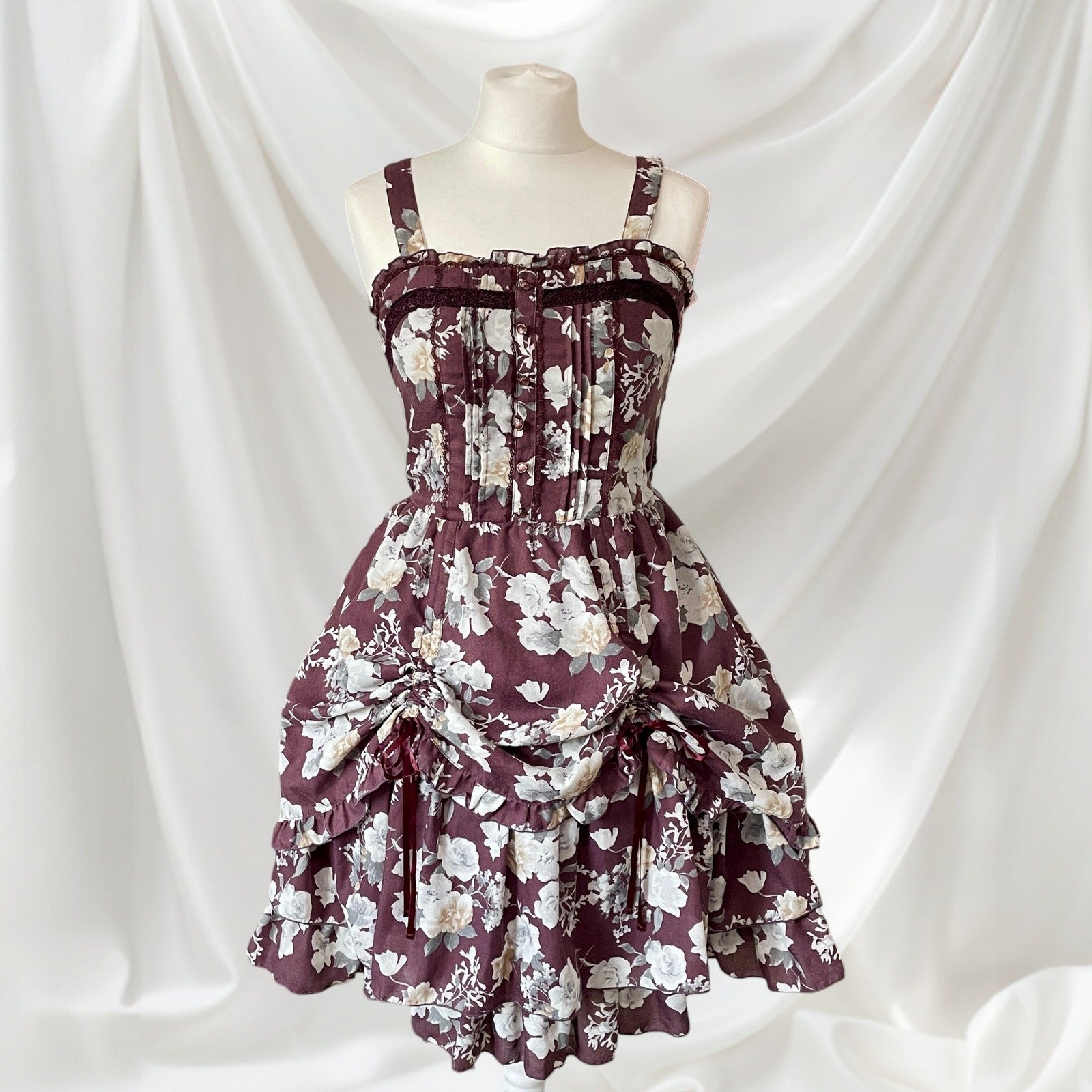 Axes Femme Floral Dress Lace-Up Tiered High-Low Hem0