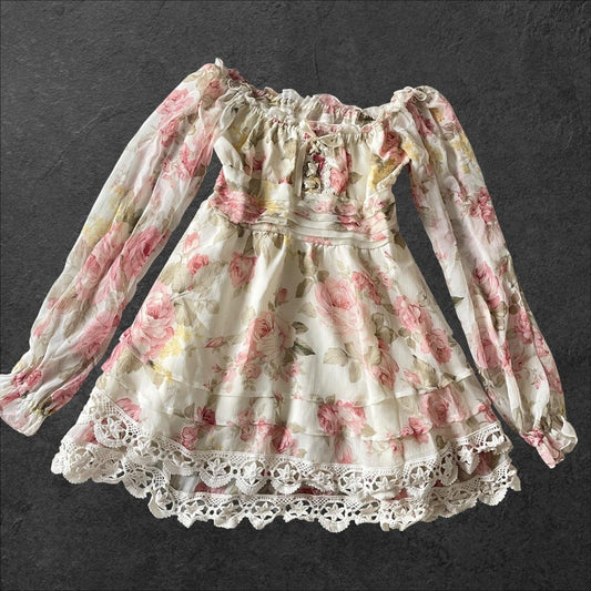 Liz Lisa offshoulder floral chiffon top/dress with lace hem0