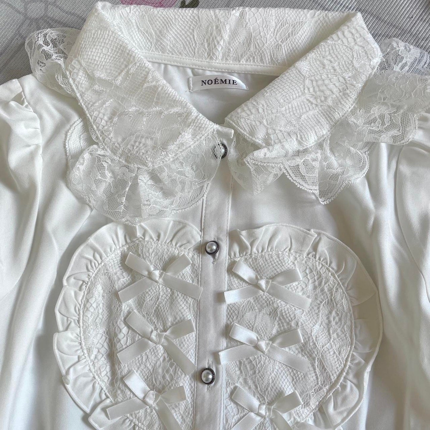Noemie Romantic White Lace-Up Heart Blouse with Bell Sleeves2