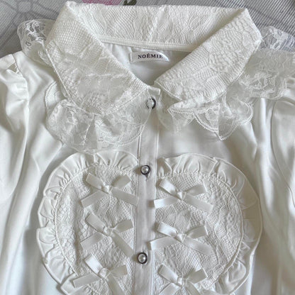 Noemie Romantic White Lace-Up Heart Blouse with Bell Sleeves2