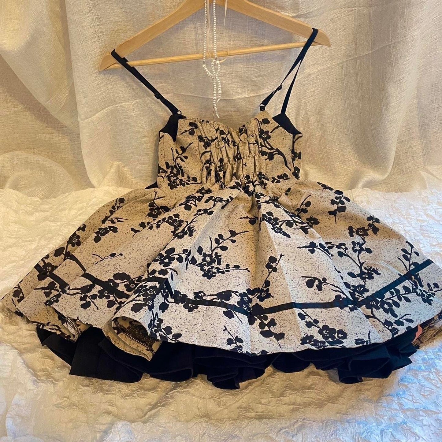 Jacquard retro floral mini dress with bows designer dress XS/S6