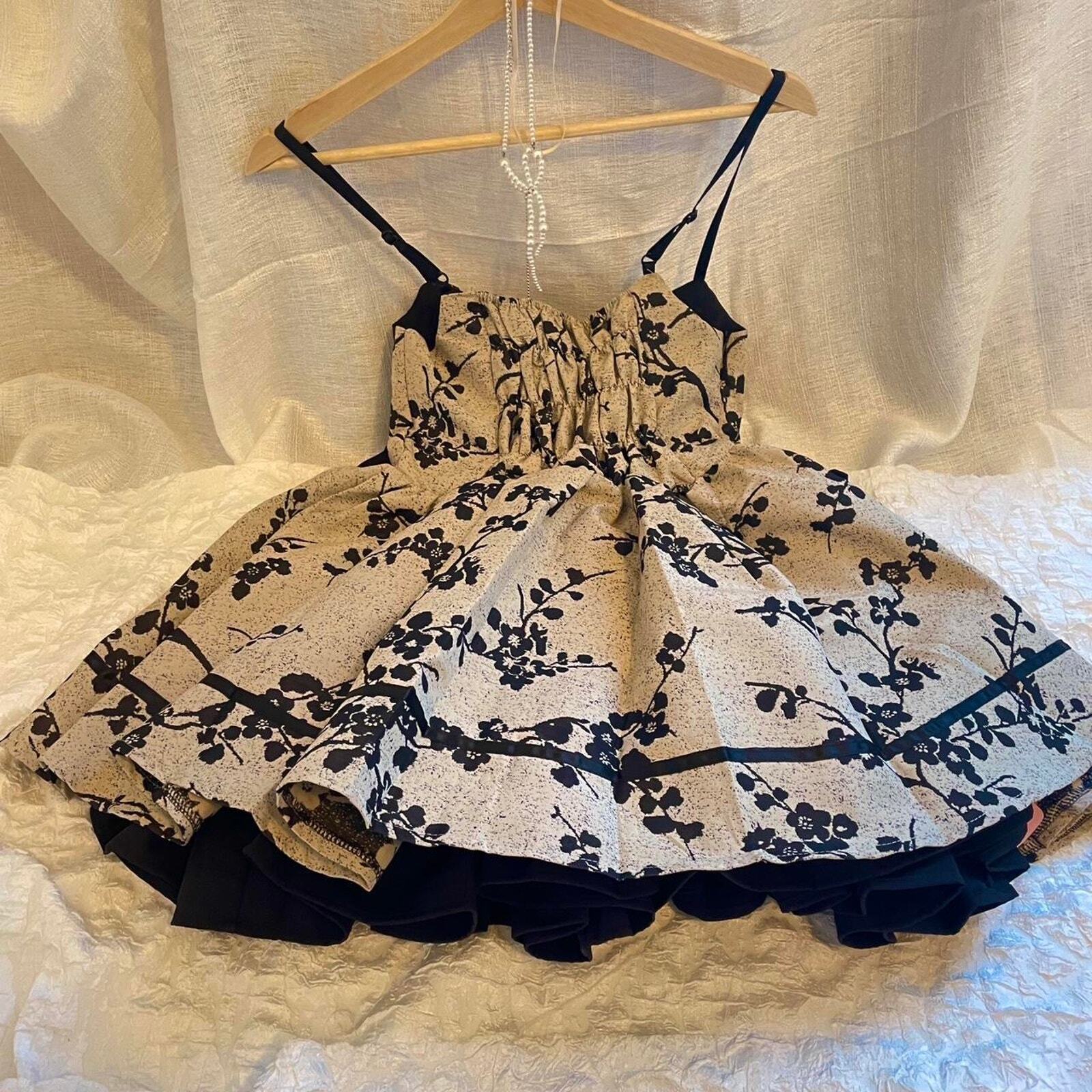 Jacquard retro floral mini dress with bows designer dress XS/S6