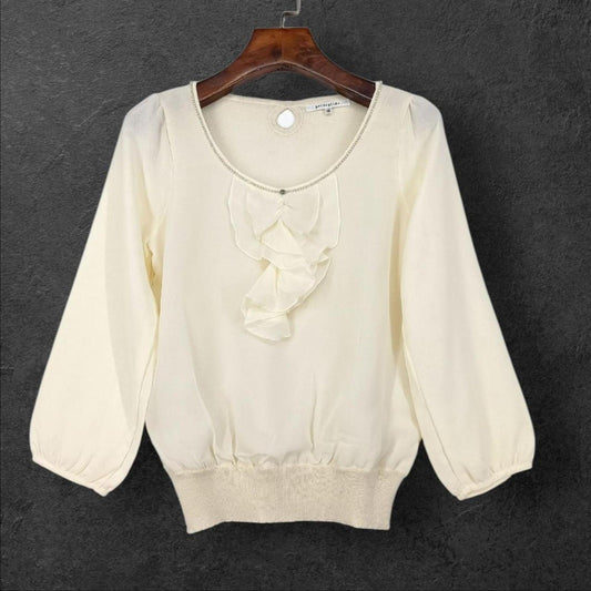 Japanese vintage ivory chiffon blouse with ruffled front detail0