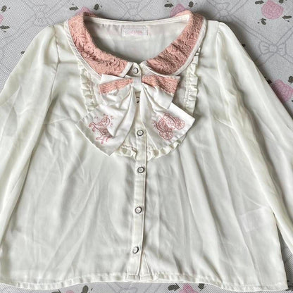 Liz Lisa cream blouse with embroidered bow & pink lace trim5