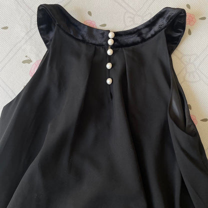 Axes femme black chiffon dress with pearl neckline and rosette detai3
