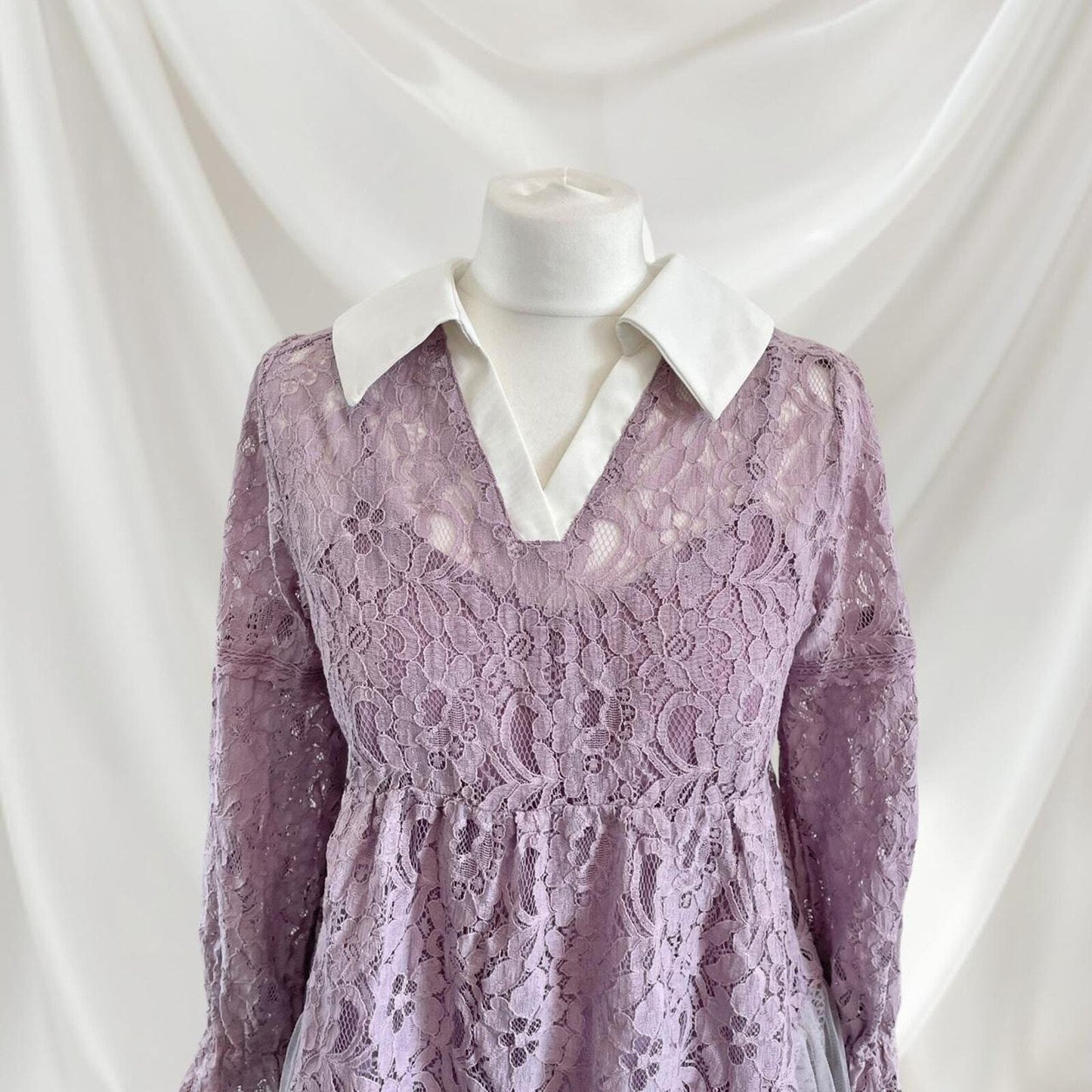 Axes Femme lavender lace dress with bow accent Two-piece set 3