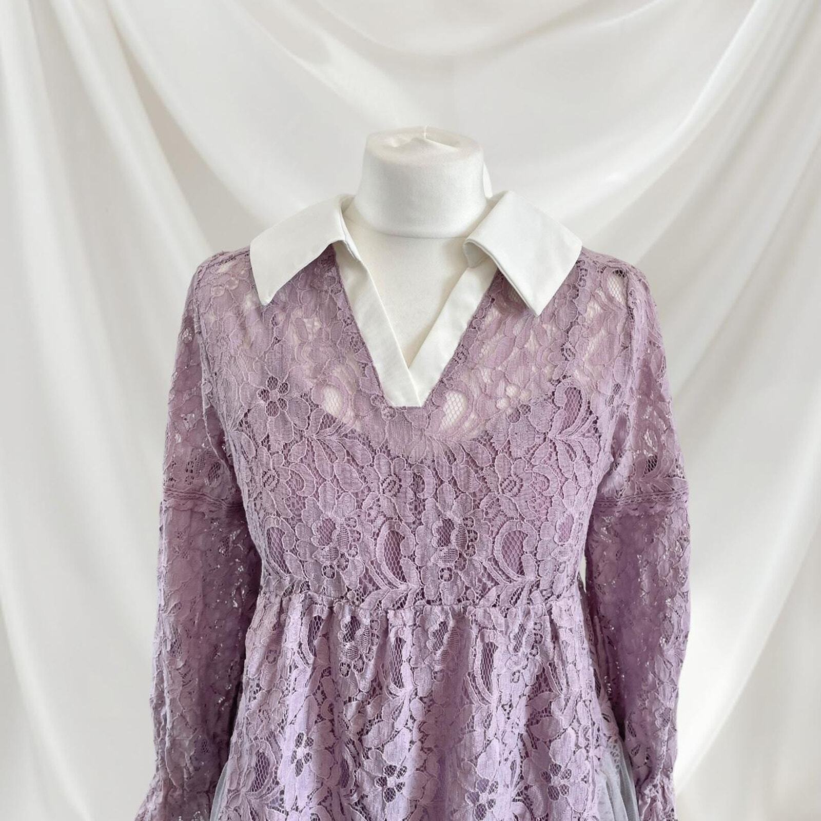 Axes Femme lavender lace dress with bow accent Two-piece set 3
