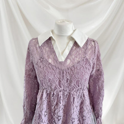 Axes Femme lavender lace dress with bow accent Two-piece set 3
