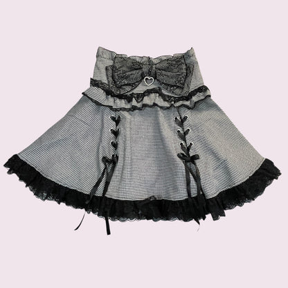 Noemie gingham lace up skirt with built-in shorts, girly jfashion0