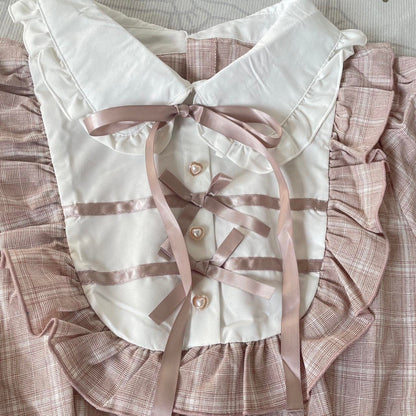 Japanese Jirai Kei plaid blouse & shorts set with frill collar and ribbon1