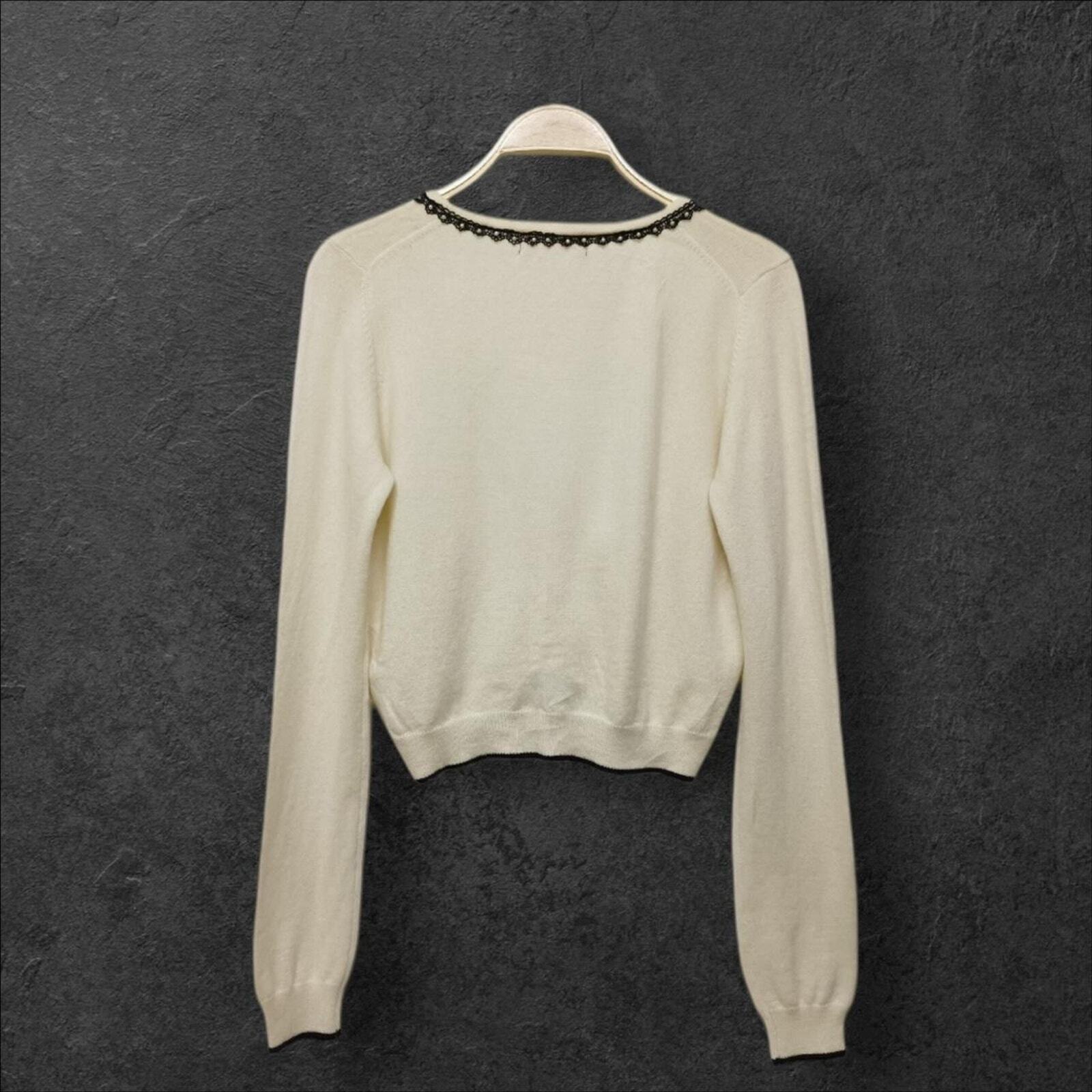 Laisse Passe beige cropped cardigan with lace trim and pearl details fits xs/s1