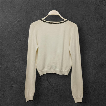 Laisse Passe beige cropped cardigan with lace trim and pearl details fits xs/s1
