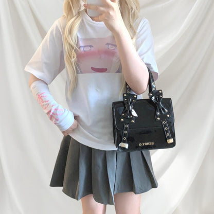 Japanese graphic tee with artistic single sleeve Anime Tee Kawaii Jfashion1