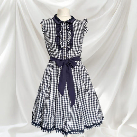Axes Femme navy gingham check dress with ruffle trim and waist bow 0