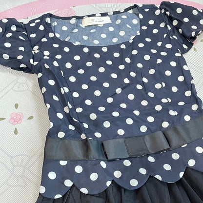 Snidel Navy Polka Dot Black Tulle Midi Dress J-Fashion Sweet Elegant4
