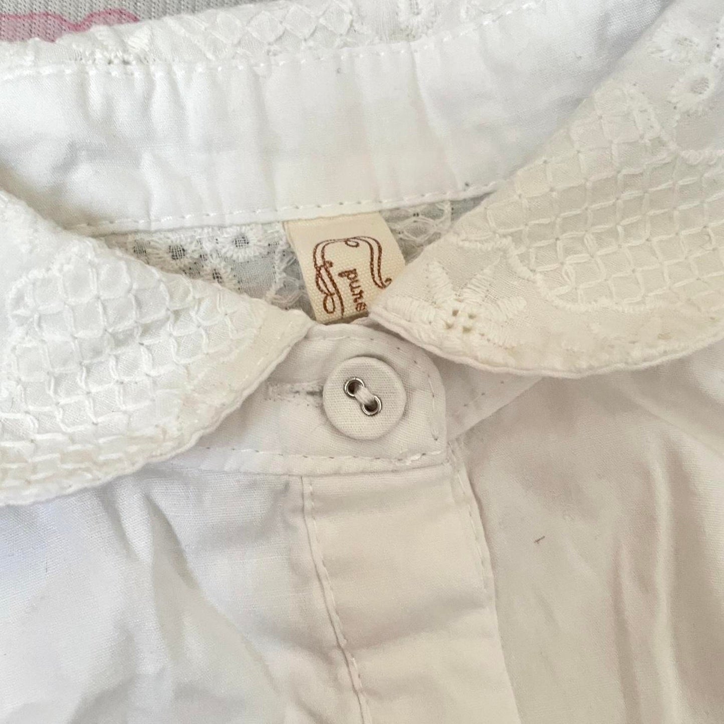 Japanese vintage cotton embroidered long blouse with lace skirt panel2