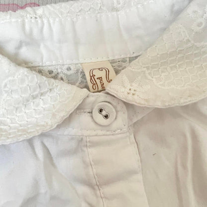 Japanese vintage cotton embroidered long blouse with lace skirt panel2