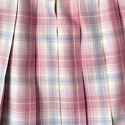 My Melody pastel pink and blue plaid pleated skirt 26”-27''4
