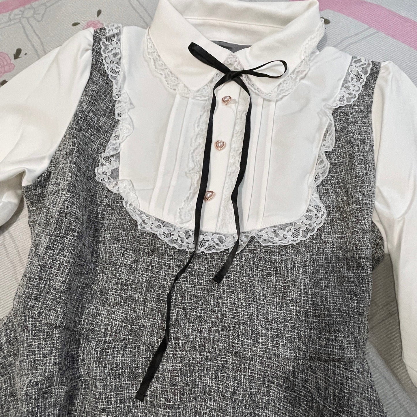 Jirai Kei dress faux-two-piece dress – tweed pinafore look Jfashion3