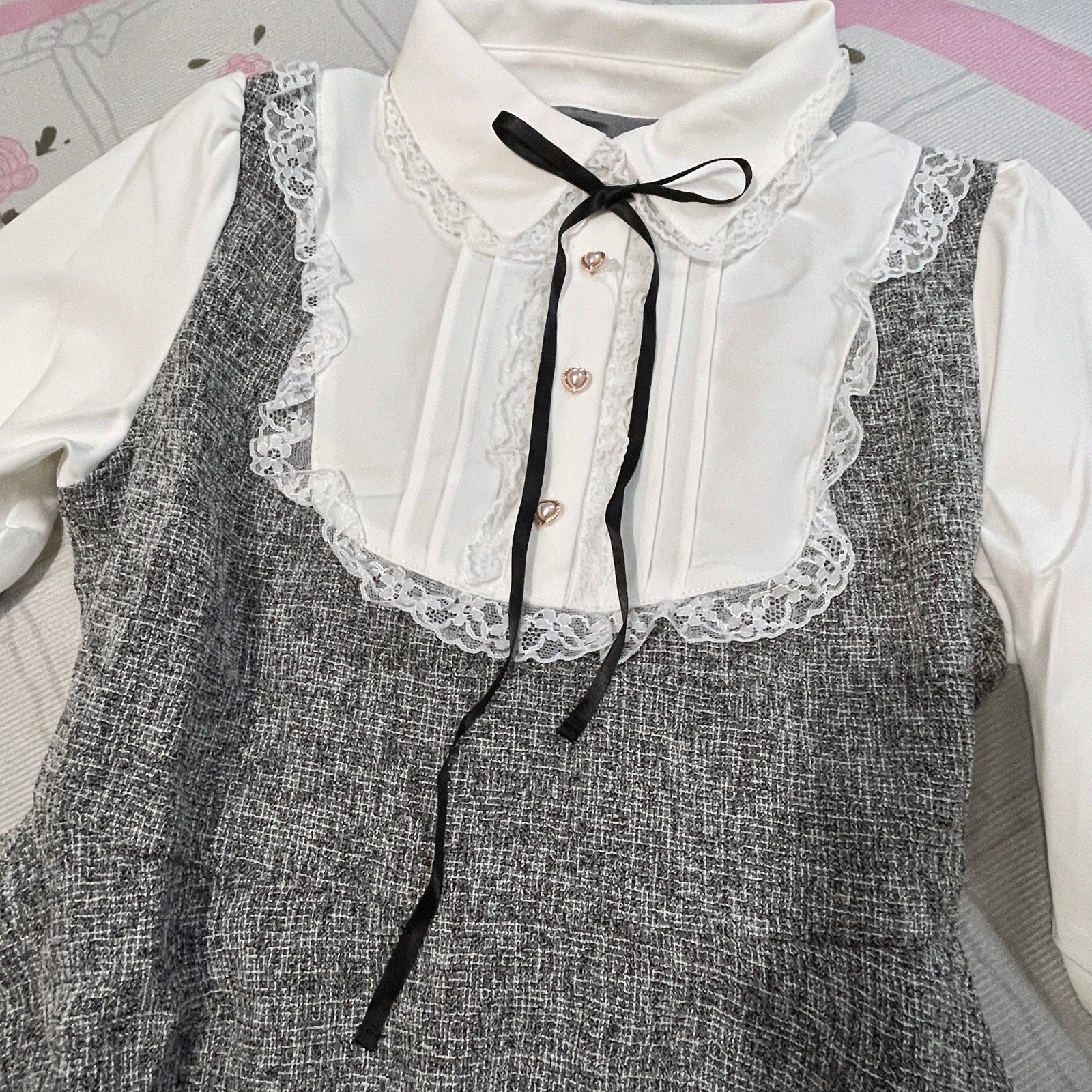 Jirai Kei dress faux-two-piece dress – tweed pinafore look Jfashion3