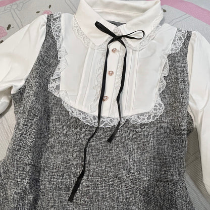 Jirai Kei dress faux-two-piece dress – tweed pinafore look Jfashion3