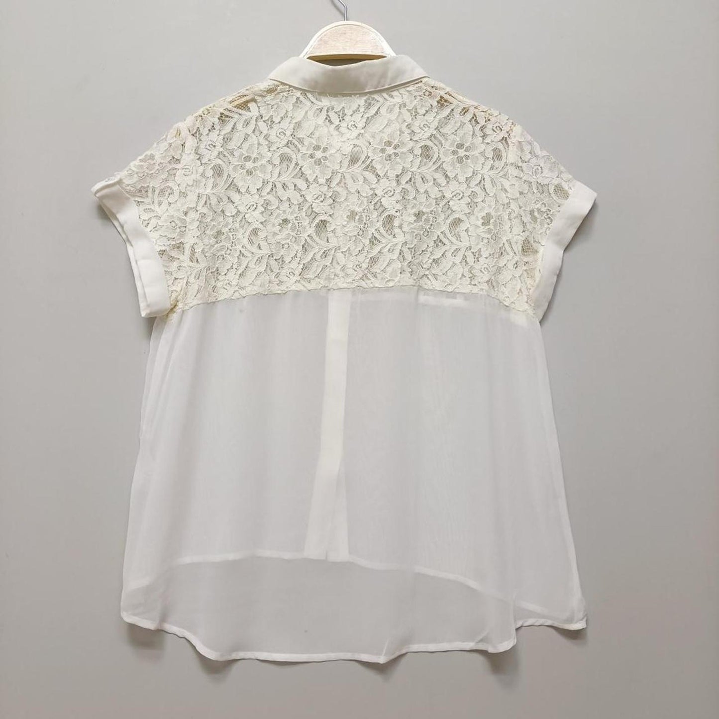 Japanese vintage  ivory lace panel blouse with cap sleeves2