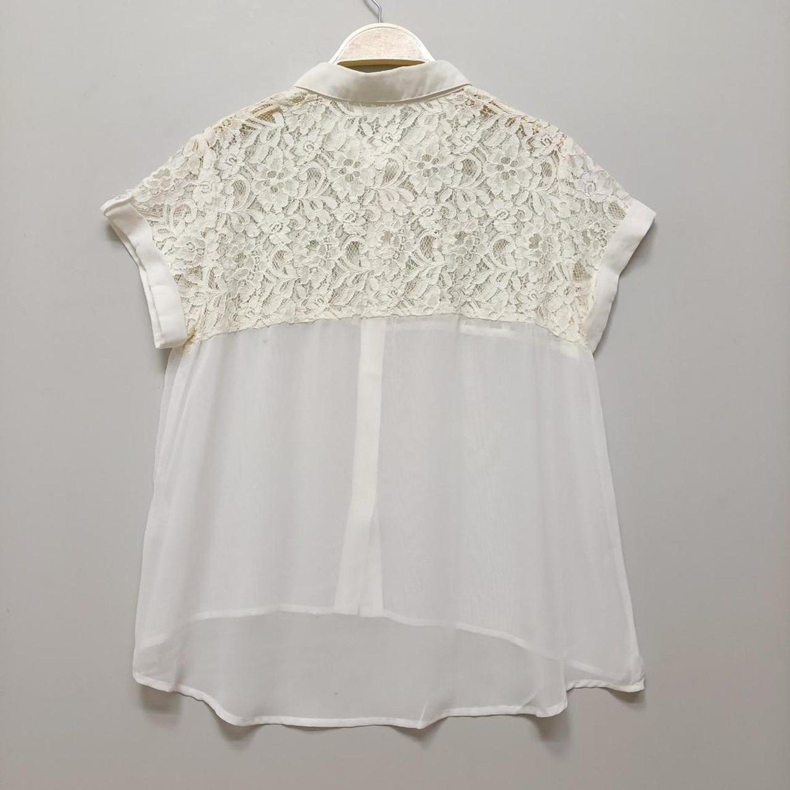 Japanese vintage  ivory lace panel blouse with cap sleeves2