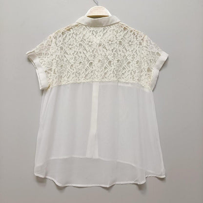 Japanese vintage  ivory lace panel blouse with cap sleeves2