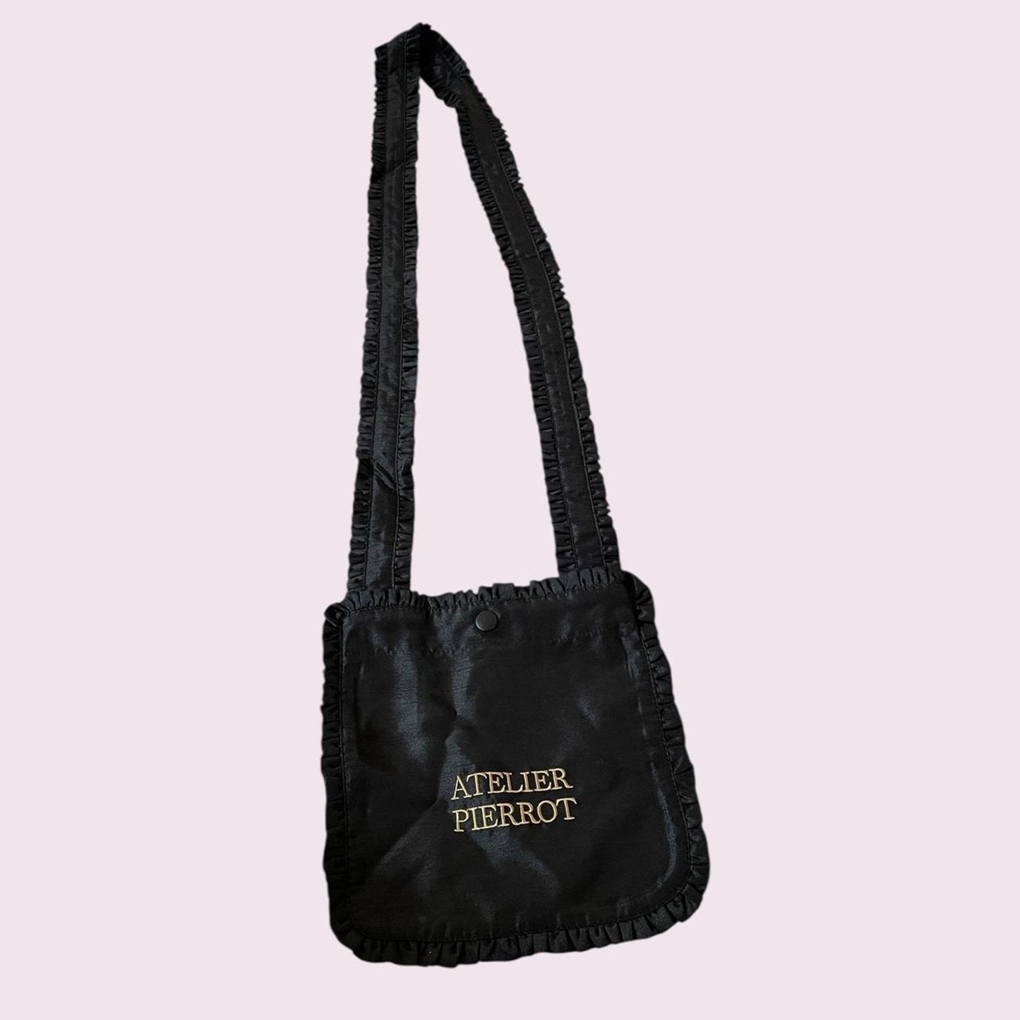 Atelier Pierrot frill strap mini shoulder bag - black velvet gothic lolita purse1