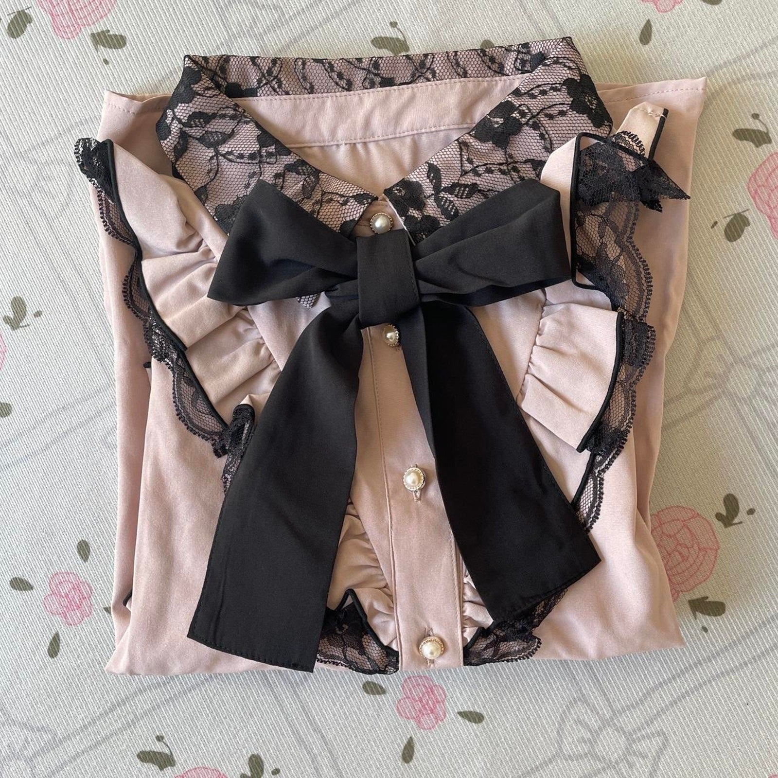 Japanese Brand Lamcy romantic cut-out lace blouse with bow7