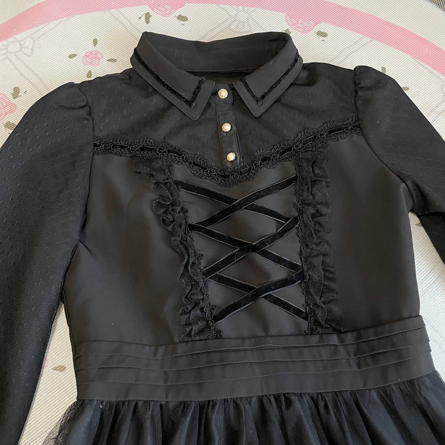 Axes Femme black embroidered dress – elegant gothic, gold rose embroidery2