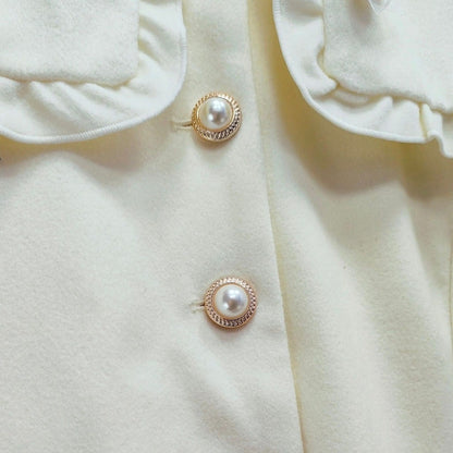 Axes Femme ivory coat dress, pearl button soft girly outerwear, jfashion4