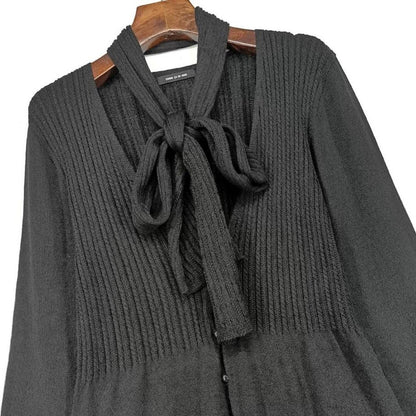 Y2K Japanese Vintage Black Knit Cardigan Dress with Attached Scarf Bow2