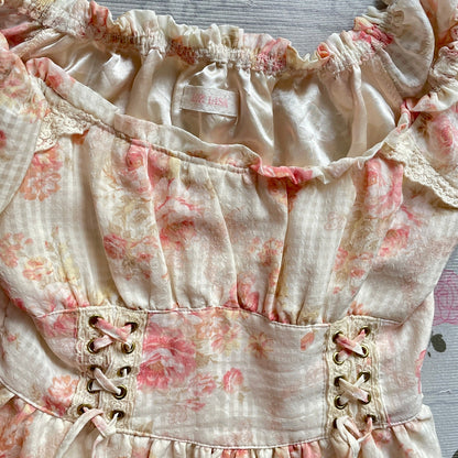 Liz Lisa Pink Rose Floral Corset Dress Lace Up Long Sleeve5