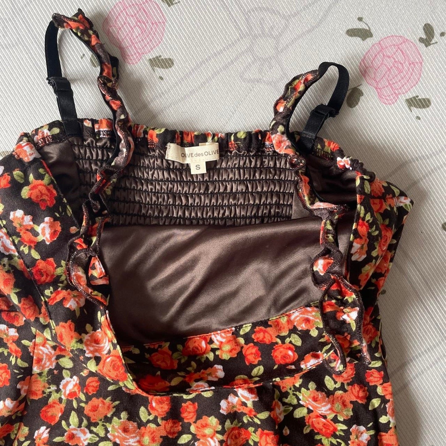 Japanese vintage Olive des Olive floral dress with shirred back2